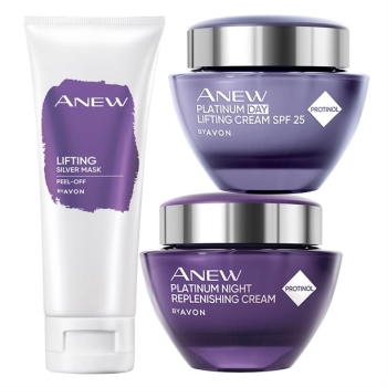 AVON ANEW Platinum 3-teiliges Pflege-Set mit Tagescreme & Nachtcreme mit Protinol™ +  Lifting-Abziehmaske mit Silberpartikeln